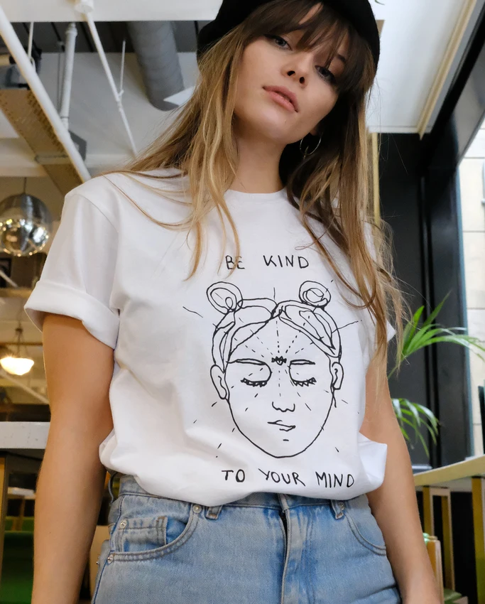 Us 4 39 30 Off Be Kind To Your Mind Funny Shirts Women Casual Graphic Tumblr Tshirt Hipster Grunge Quotes Shirt Summer Short Sleeve Tops Tee In