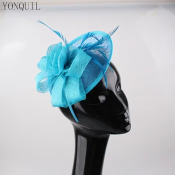 

cocktail headwear hair accessories Sinamay fascinators hats base headband with feather strip women wedding hats party hairclips