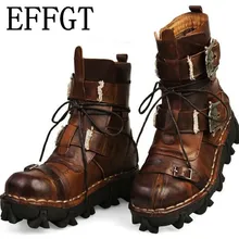 Effgt/; мужские рабочие ботильоны из натуральной воловьей кожи; военные ботинки; готические Ботинки martin в стиле панк с черепами