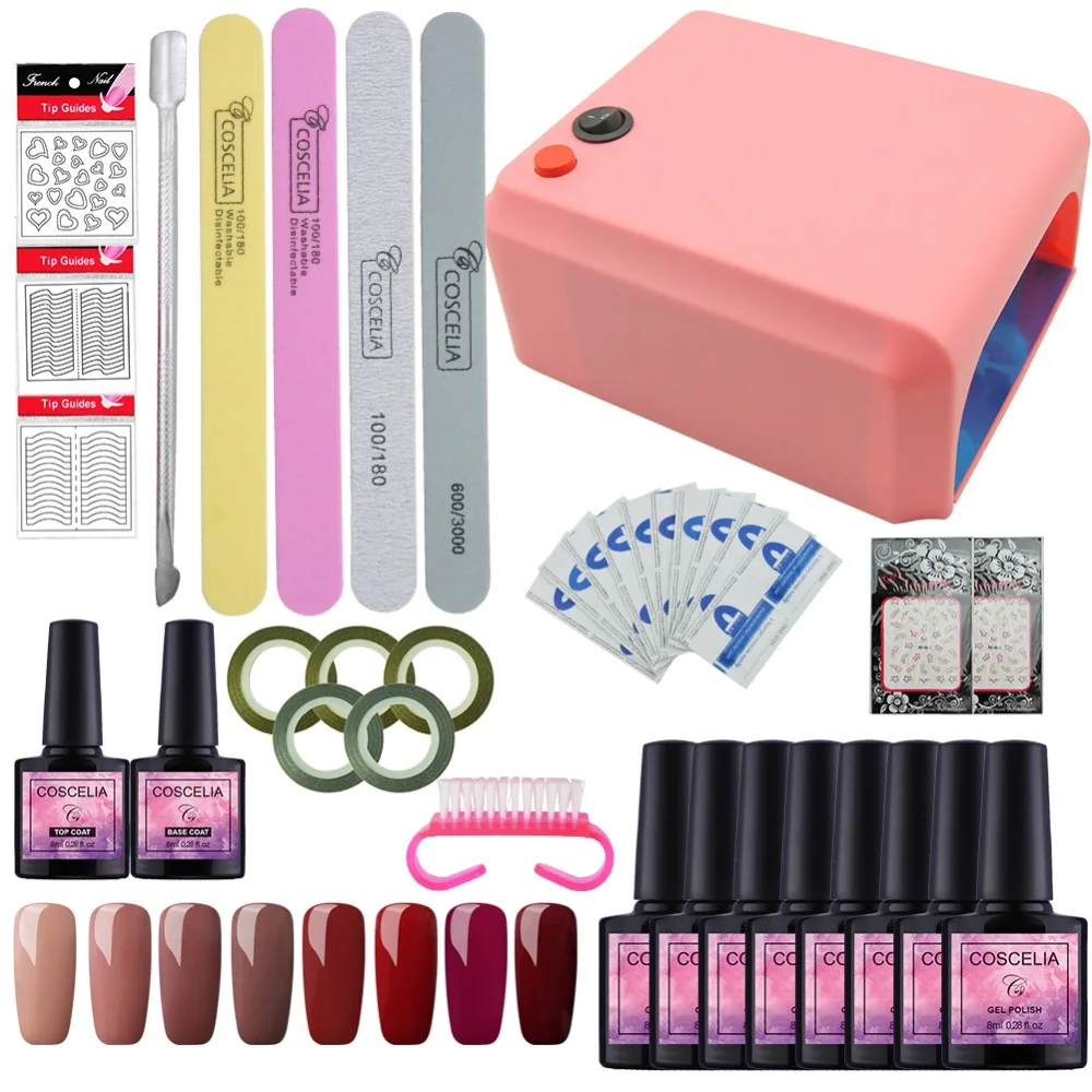 Manicure Set Nail Gel Set with 36W UV Lamp Nails Cutter Pusher Stickers Nail Gel Polish Set Gel Nail Kit for Manicure Kit Decal