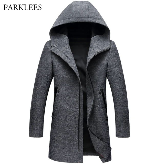 Men's Wool Coats Jackets Winter Cashmere Hooded Jacket Man