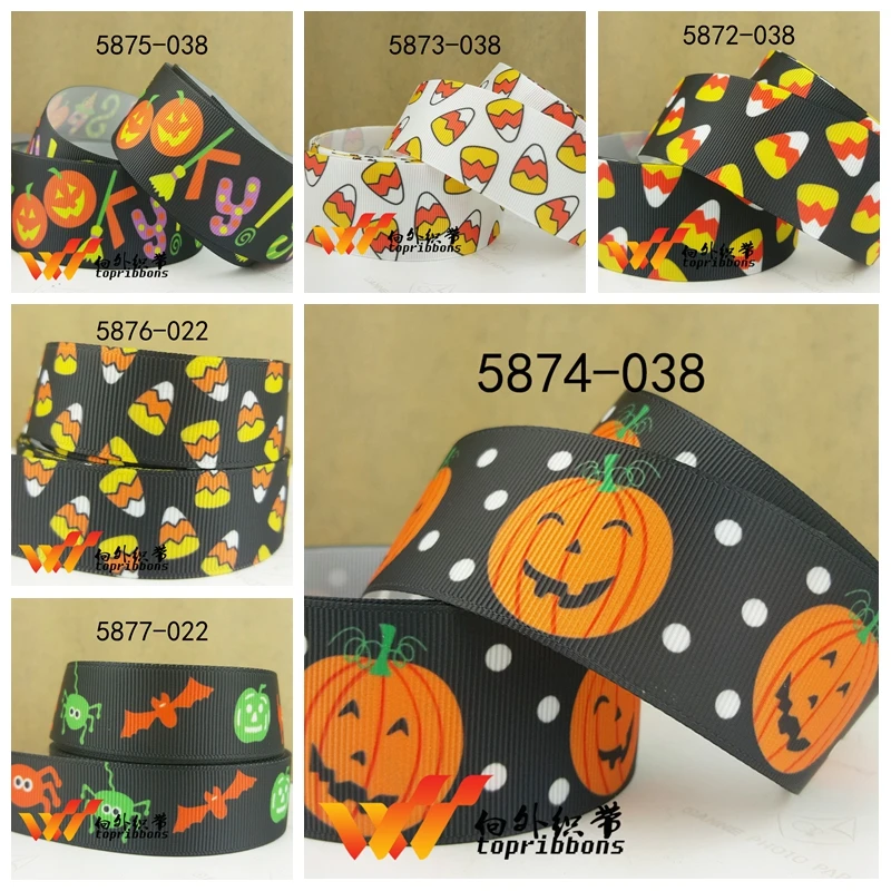 

Free shipping 50 yard per size halloween ribbon printed grosgrain ribbon 5874