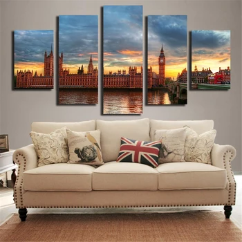 

Hot Sell Canvas Painting European Architecture Frameless Modern Building Art Print Sunset Wall Pictures Home Decoration 5Pcs