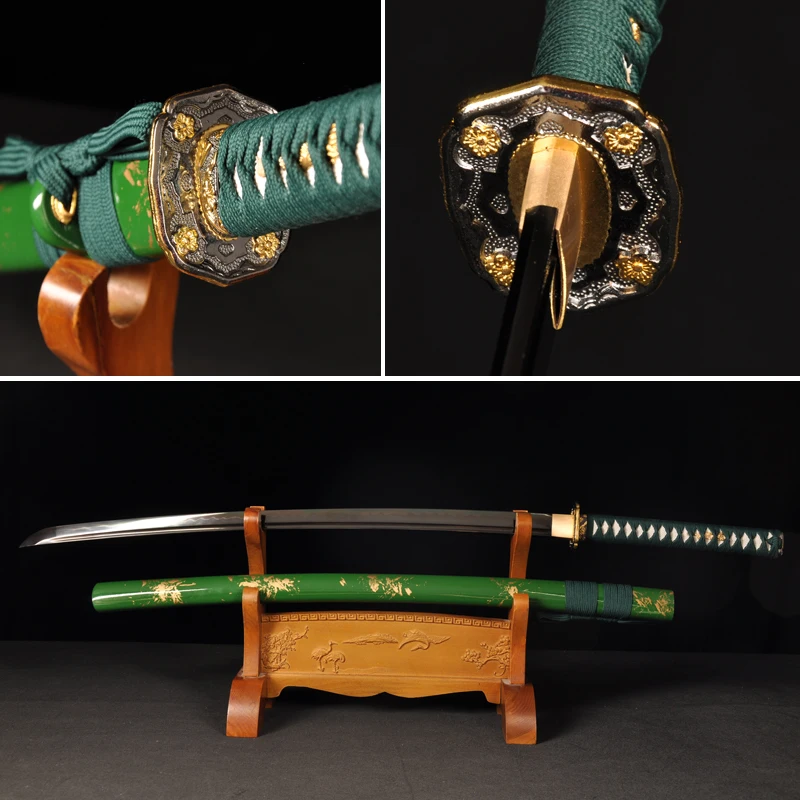 

Black blade Katana handmade Japanese sword T10 Steel&Clay tempered Functional real katana full tang katana