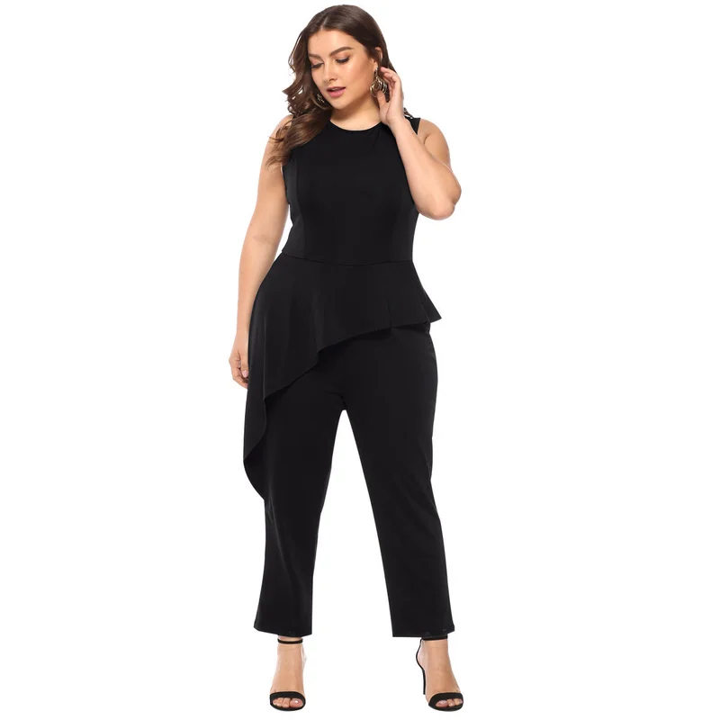plus size black sleeveless jumpsuit