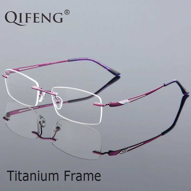 

QIFENG Spectacle Frame Eyeglasses Women Computer Optical Prescription Myopia Titanium Rimless Clear Lens Glasses Frame QF237