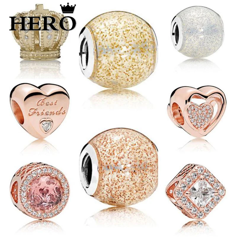 

HERO 100% 925 Sterling Silver Original Copy High Quality 1:1 Multi-Style Multi-Color Hollow Heart Crown Beads Logo free mail