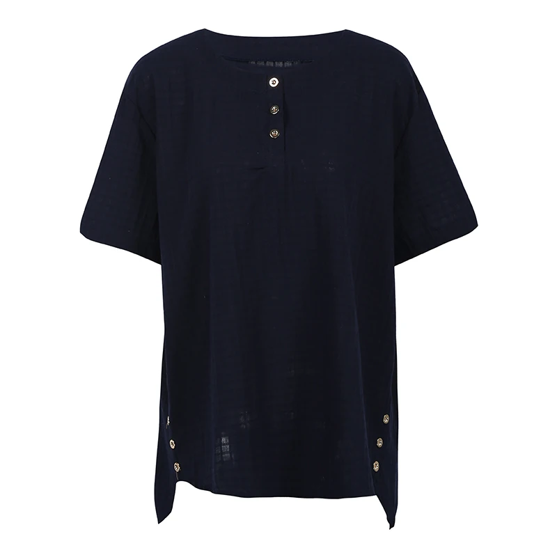 Algodón Sólido Casual Oversized blanco Corta Lino Más Femme Manga Botón Irregular Tamaño Camisa Top borgoña Mujeres Dark De Chemise Blusa Hem Blue PtRqdAPZw