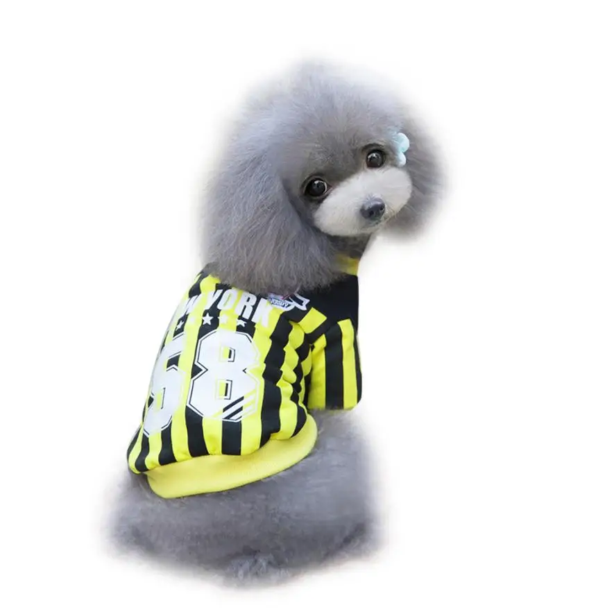 Дешевая Одежда для собак Полосатое бейсбольный жилет футболка свитер для собаки, для питомца поставки Костюмы ropa para пер# XT - Цвет: Yellow