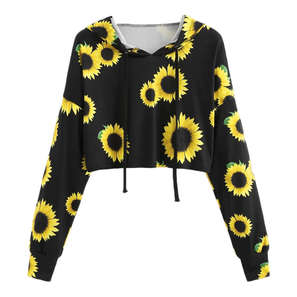 

Sunflower Hoodies Korean Style Harajuku Sweatshirt Long Sleeve Womens Clothing Autumn Winter 2018 Cropped Hoodie