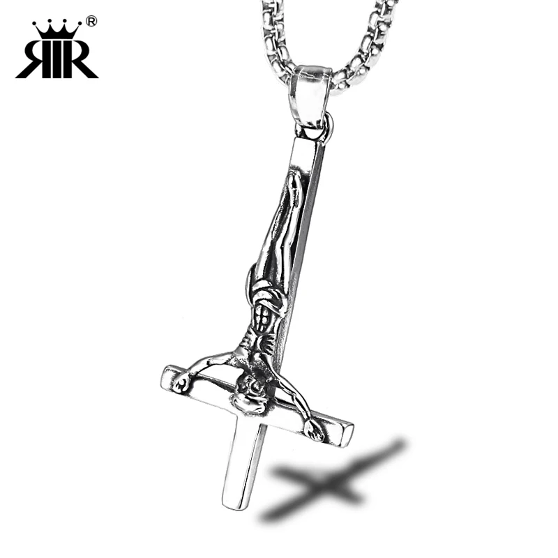 RIR, модный перевёрнутый крест, ожерелье с Иисусом, золото, нержавеющая сталь, перевернутый крест сатаны, готические сатанинские украшения
