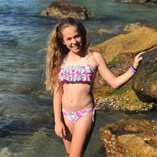 Для девочек Двойка Плавание костюм новые летние дети бикини для маленькой девочки комплект танкини Плавание одежда купальный костюм детей Плавание костюм