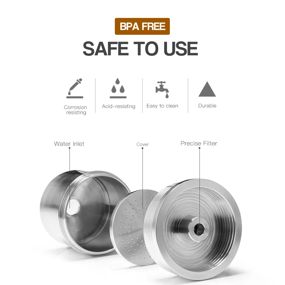 ICalifas 4pcs/set Stainless Steel Reusable Coffee Filter Refillable Capsule Cup Pod Tamper For Illy Machine Refill