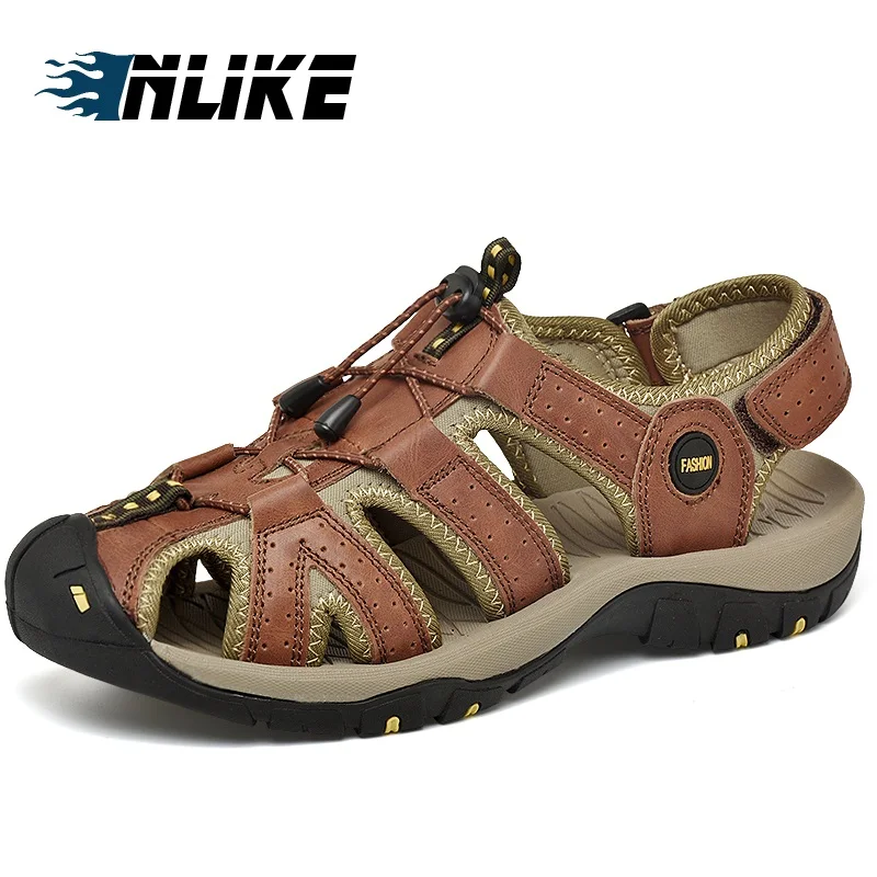 

Genuine Leather Men Summer Sandals Big Size Vintage Style Male Casual Beach Shoes