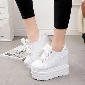 

Women Shoes Heels 2018 New Women Platform Casual Shoes Mesh Breathable Wedge Heels Shoes 12 CM Autumn Thick Sole Woman Sneakers