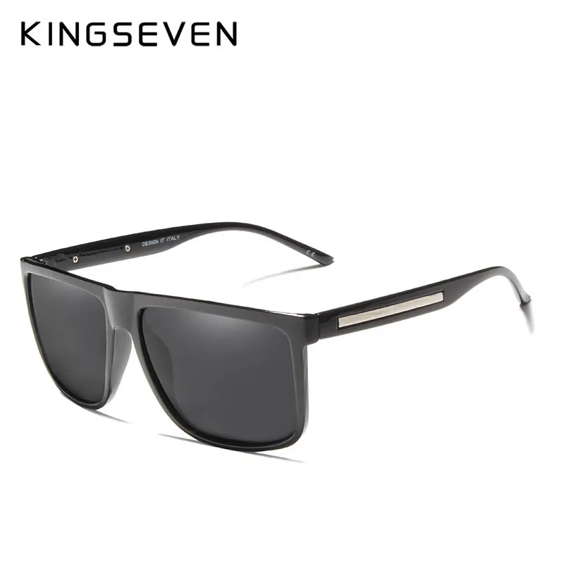 KINGSEVEN BRAND DESIGN Sunglasses Men Male Polarized Sunglasses Driving Vintage TR90 Square Frame Goggles Gafas UV400 - Цвет линз: black gray