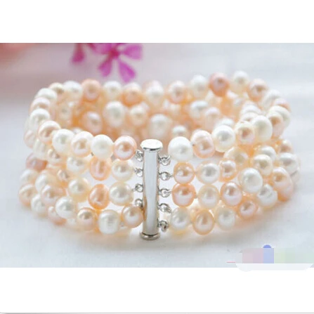 

P4503 5row 8" 8mm round pink white freshwater pearl bracelet Noble style Natural Fine jewe Fast (D) SHIPPING
