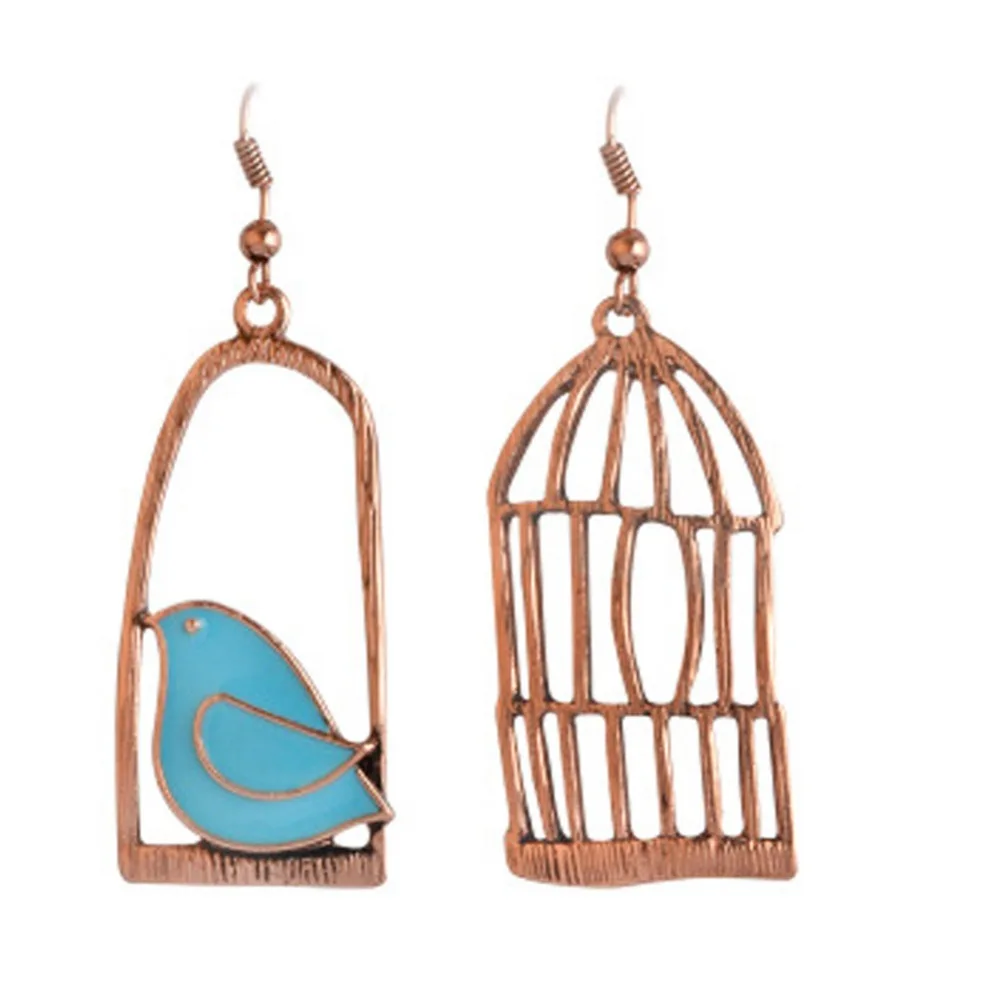 Asymmetric Birdcage Bird In Cage Enamel Animal Antique Bronze Plated
