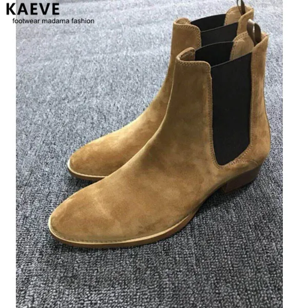 Kaeve 2018 fashion new men's boots slip on pointed toe suede leather