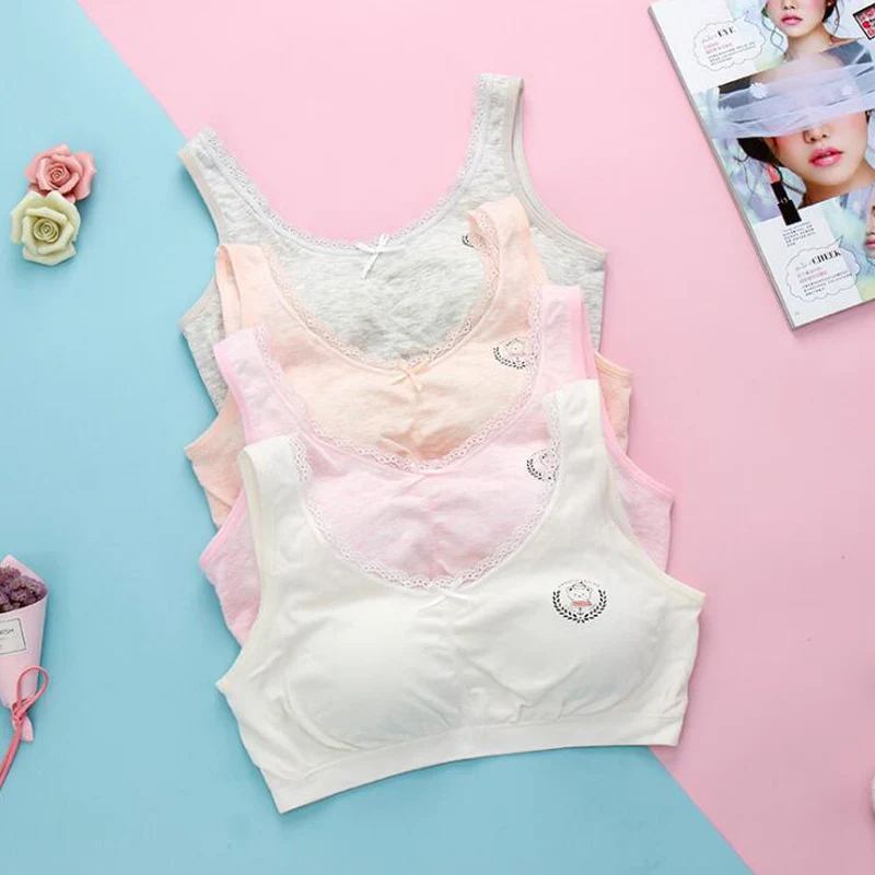

2019 High Quality Lace Girl Bra Training Bra Kids Bra Teenage Underwear Cotton Bra Young Student Puberty Lingerie