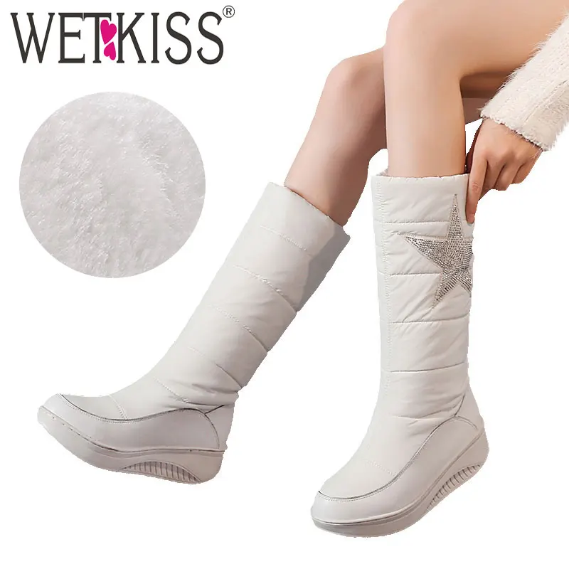 

WETKISS Plus Size 35-44 Winter Snow Boots Women Bling Platform Boot Warm Winter Down Cotton Footwear Cleated Fashion Lady Shoes