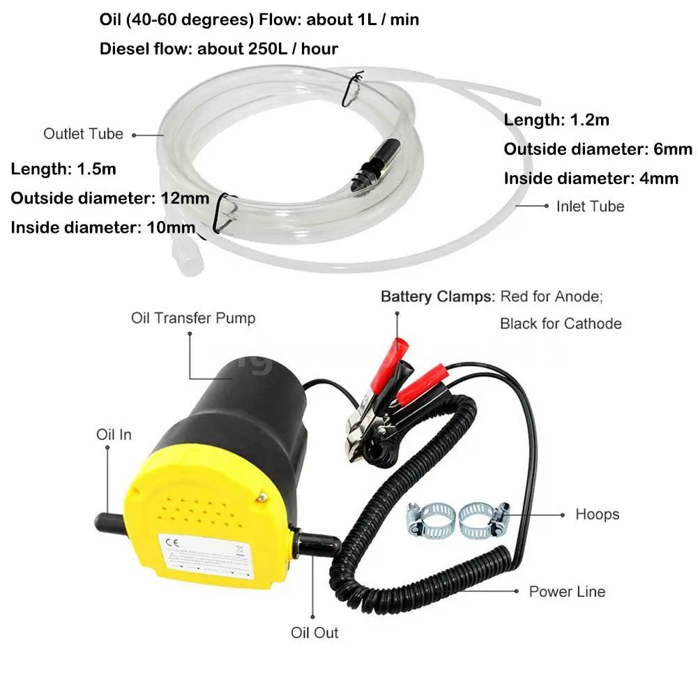 

12V 60W Oil/crude oil Fluid Sump Extractor Scavenge Exchange Transfer Pump Suction Transfer Pump + Tubes for Auto Car Boat Mot