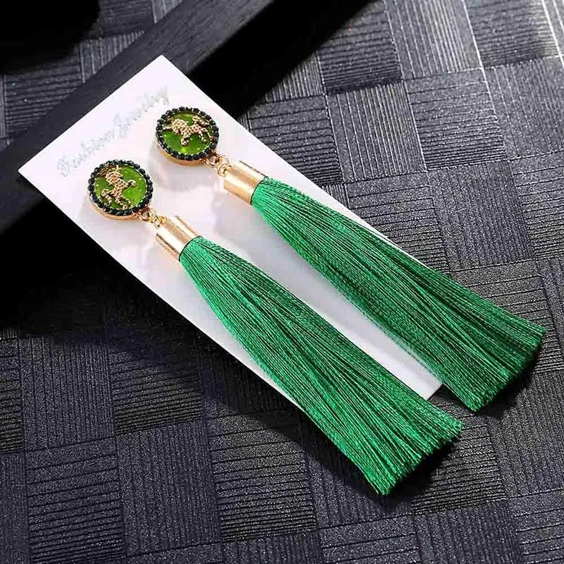 E6070 Trendy Earrings Drop Earrings SilkAlloyDangleLongBohemianBlueOrangeMetalBohoGold Tassel Earrings For Women Jewelry