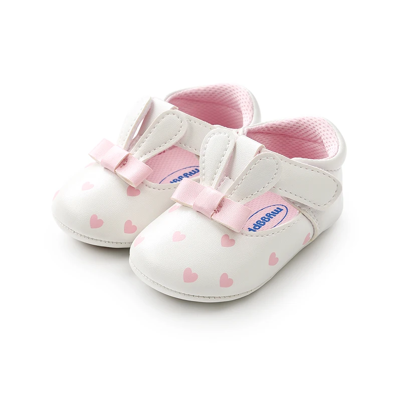

New PU Heart-Shaped Pattern Baby Girl Rabbit Shoes Moccasins Fashion Butterfly-Knot First Walkers Princess Shoes Wholesale