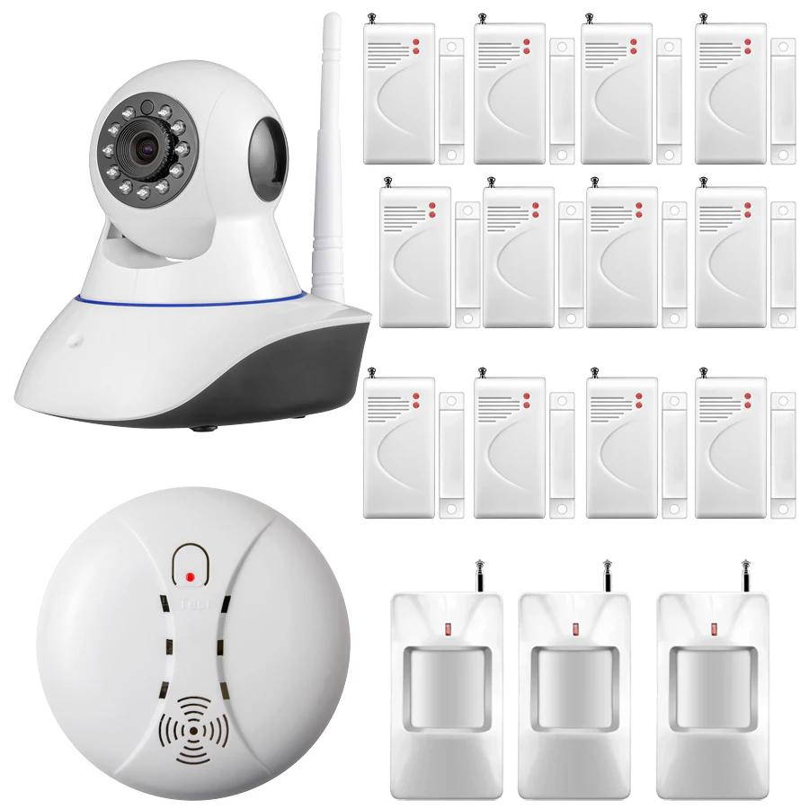 

720P IP Camera WiFi Home Burglar Fire Alarm System with PIR Motion Detectors Water Sensor Vandal-proof Support IOS Android