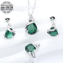 Зеленый Циркон 925 серебро женский костюм ювелирный набор колец Ожерелья Подвески Серьги гвоздики с камнями набор ювелирных изделий Подарочная коробка