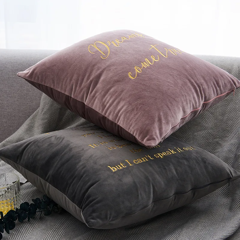 Однотонный Бархатный Чехол для подушки, домашняя декоративная вышивка, розовый, серый, красный, зеленый, любовь, стихотворение, Наволочка на диван-кровать для дома 45x45 см