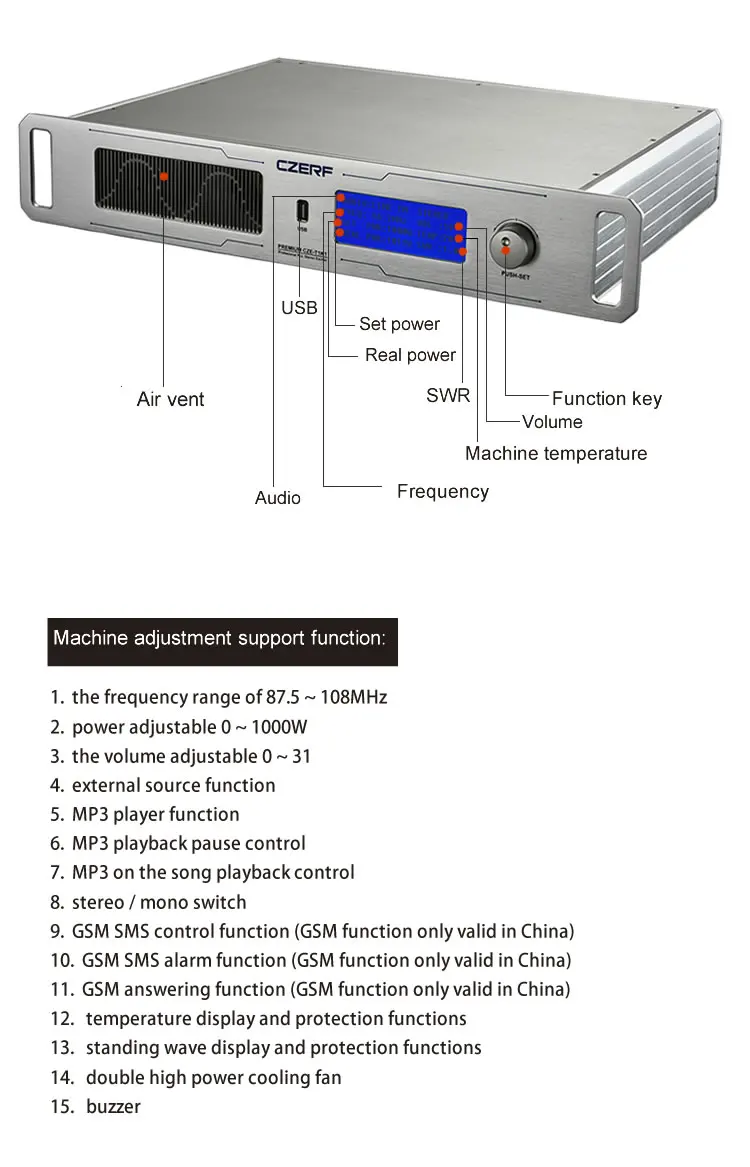 ShippingCZE-T1K1 0~ 1000 Вт Беспроводной трансляция Радио fm-передатчик Наборы 87 мГц до 108 мГц MP3 USB