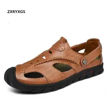 Новая обувь для пляжного отдыха Для мужчин сандалии обувь из натуральной кожи Повседневные Сандалии Летний больших размеров дышащие прилив Обувь, сандалии
