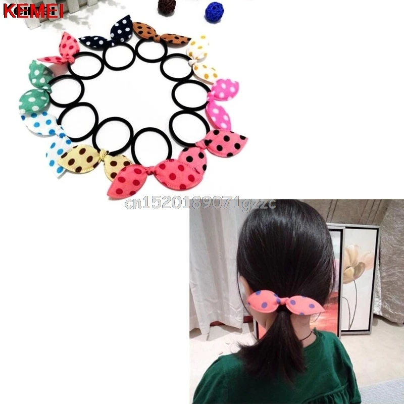 10 Pcs Милые Девушки Кролик Уха Зайчика Dot женские Эластичные Волосы Scrunchie Волос Веревки