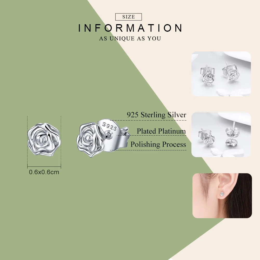 Sterling Silver Rose Flower Earrings - Image 2