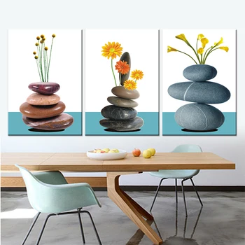 

HD Printed Modern Canvas Living Room Pictures Painting 3 Panel Flowers And Stone Framework Wall Art Modular Poster Home Decor