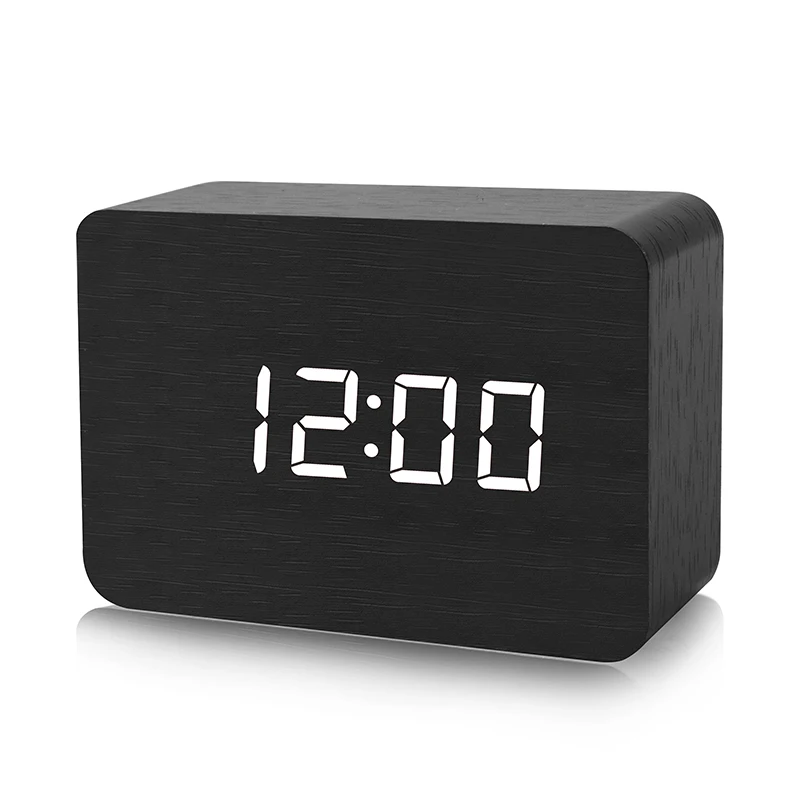 BestSelling2018Products! Деревянный бамбуковый светодиодный цифровой будильник Reloj Despertador современные настольные часы с температурой светодиодный электронный - Цвет: Black wood white