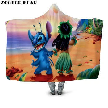 

Travel Hooded Blanket Couple Fashion Kids Popular Stitch Anime Fleece Bedding 3D Print Wearable Soft Office Adults Portable Coat
