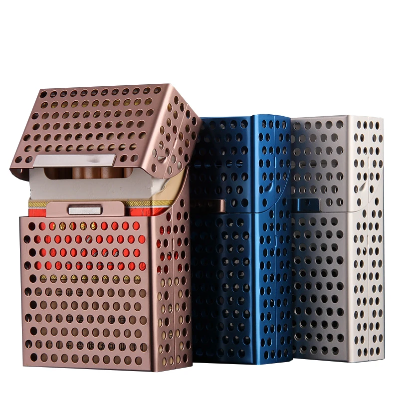 

Hollow aluminum flip cover 20 cigarette case whole package Creative Portable Personality Metal Cigarette accessories storage box