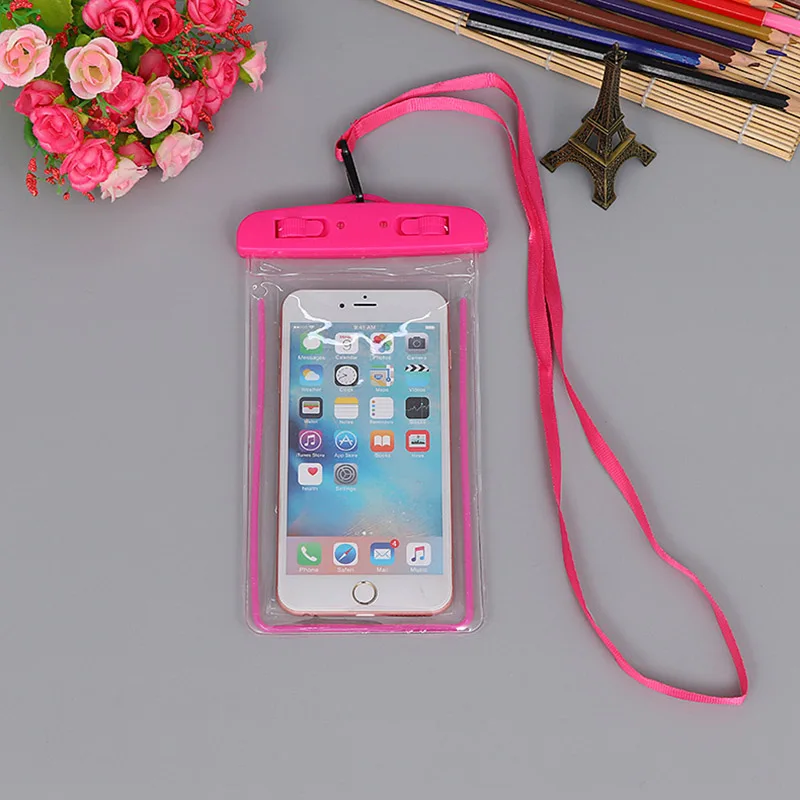 Водонепроницаемый Сухой Чехол для телефона ПВХ сенсорный экран светящаяся Сумка Для Универсальные наушники DJA99 - Цвет: Розовый
