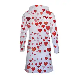 2018 Женская Мода 3D в форме сердца напечатаны кофты Топы удлиненные толстовки с капюшоном милый для Для женщин тонкий сексуальный осень