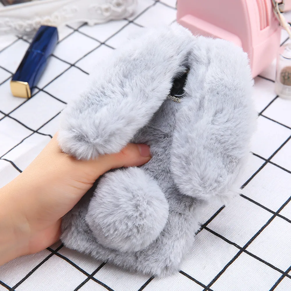 

Lovely Rabbit Warm fur hair Phone Case For Samsung Galaxy J3 J5 J7 2016 J320 Diamond Plush Bunny Soft TPU Back Cover