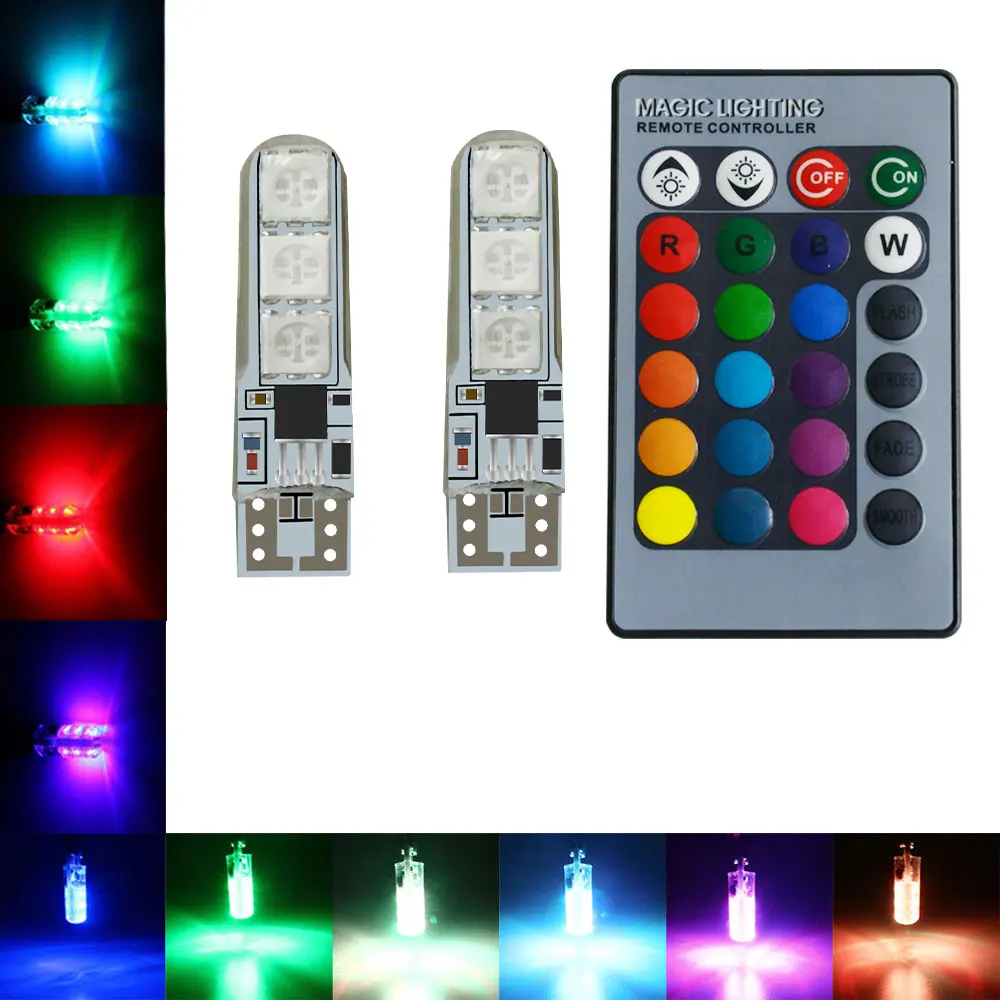 2 шт. RGB T10 W5W Led 194 168 5050 SMD Автомобильная купольная лампа для чтения автомобилей