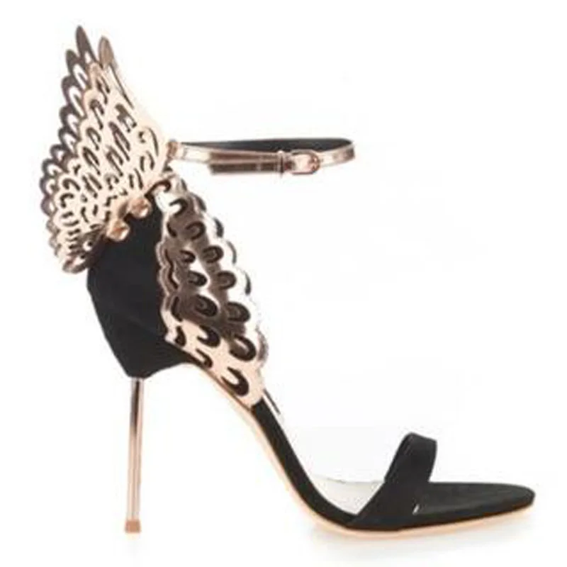 Women New Fashion Butterfly Ankle Strap Sandals Crystal Embellished Open Toe Thin High Heels 
