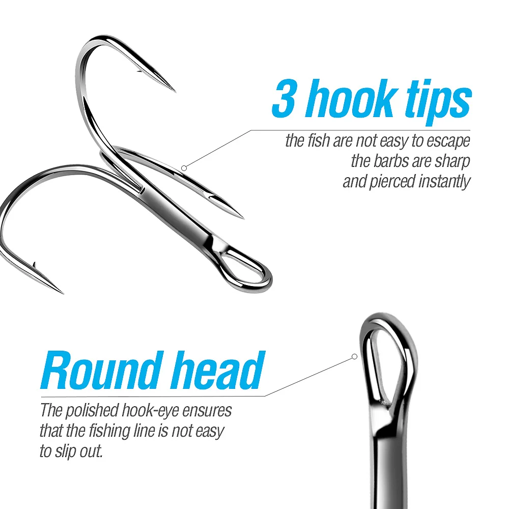 DONQL 20pcs/ Set Treble Fishing Hooks Carbon Steel Barbed Fishhooks Super Sharp Triple Hooks Sea Tackle Accessories with Box