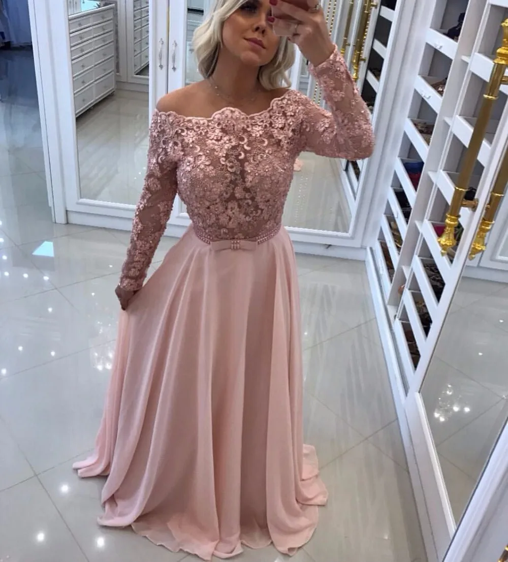 Vestido de gala новые шифоновые платья для выпускного вечера кружевные длинный рукав средней длины дешевые вечерние платья