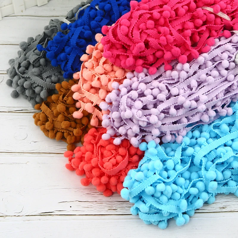

5 Yards/Lot 12MM Pom Pom Lace Tassel Pompom Trim Balls Fringe Ribbon Fabric For DIY Craft Sewing Supplies Accessories 35 Colors