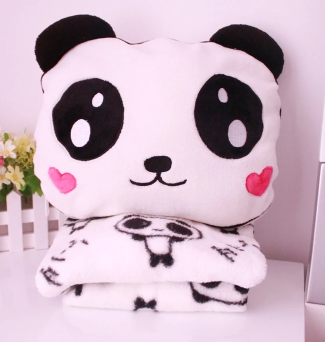 

1pc 35cm cartoon sweet panda warm rest office rose plush cushion + little blanket high quality stuffed toy romantic girl gift