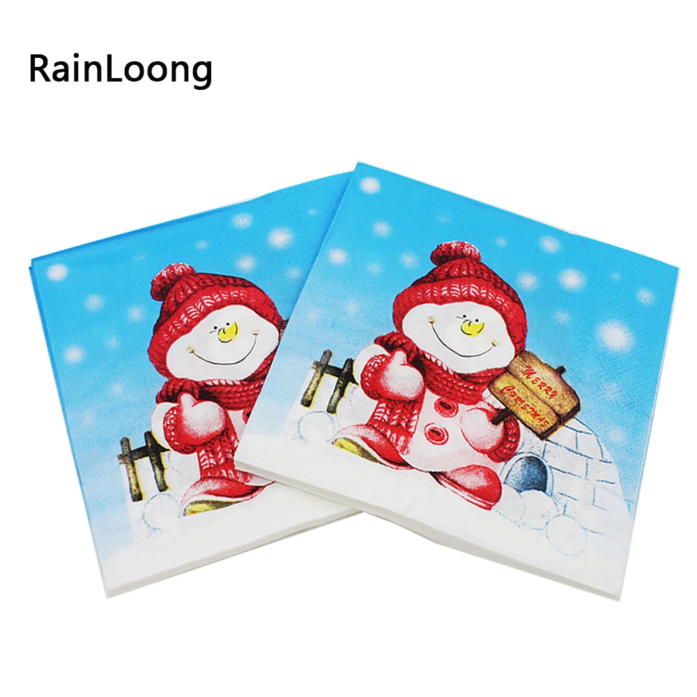 [RainLoong] Санта Бумага салфетки снеговик рождественские украшения Guardanapo 33*33 см 5