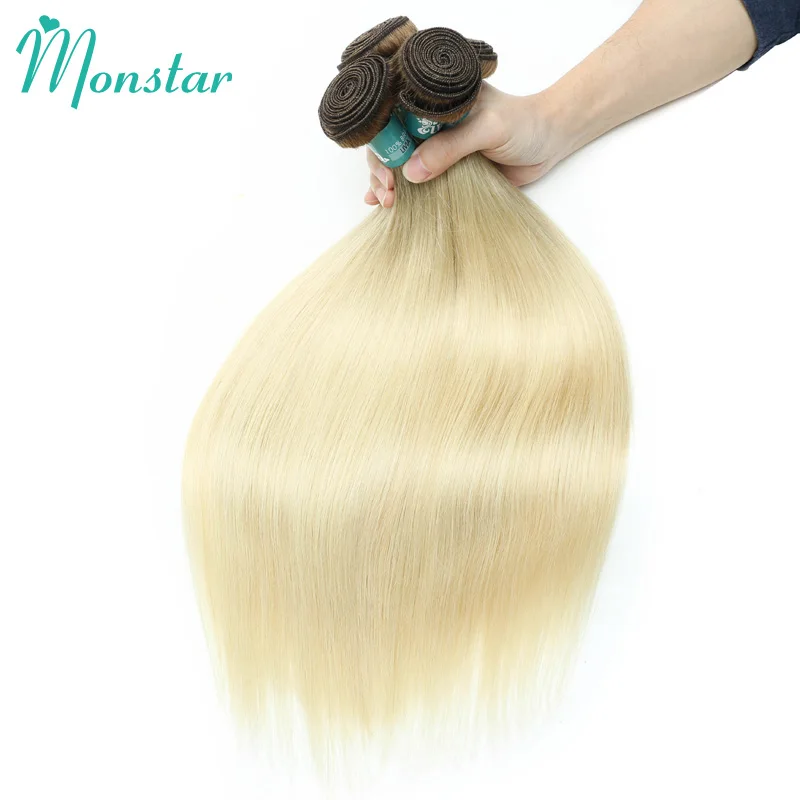 Monstar Two Tone Ombre Color T8/613 Blonde 1 3 4 Bundles Deal Brazillian Remy Straight Human Hair Weaving Free Shipping | Шиньоны и